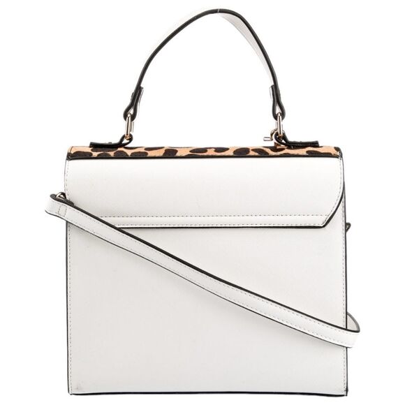 Dune London White Saffiano Leather Leopard Print Calf Hair Fur Trimmed Hand Bag - Picture 4 of 15